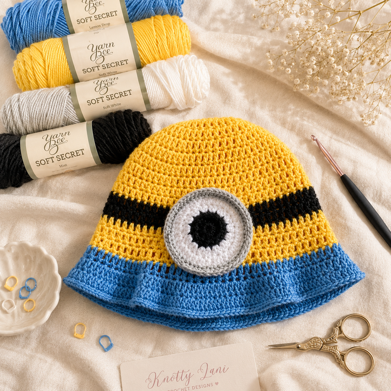 Yellow Cartoon Buddy Bucket Hat | PDF Crochet Pattern